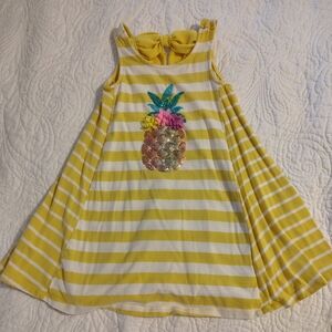 Tommy Bahama.Yellow Striped Dress with Pineapple Design